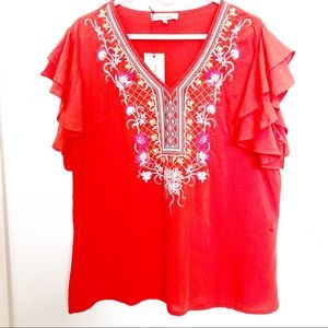 NWT Anthro Solitaire Embroidered Rayon Top